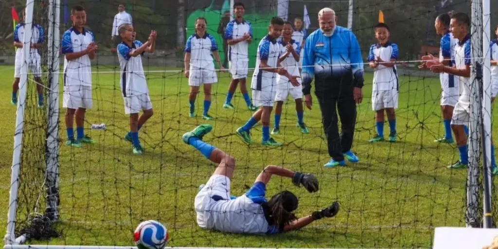 PM plays football with boys, girls in Sikkim