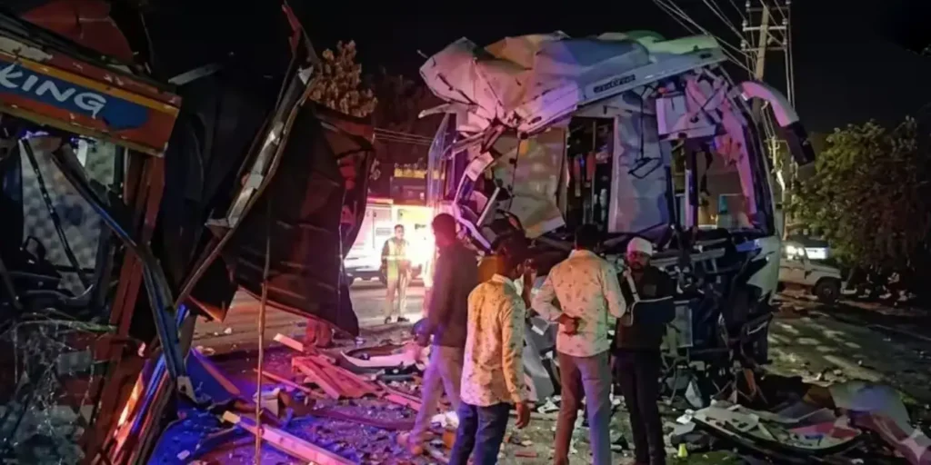 Four killed, 31 injured as private sleeper bus collides with lorry in Mysuru district